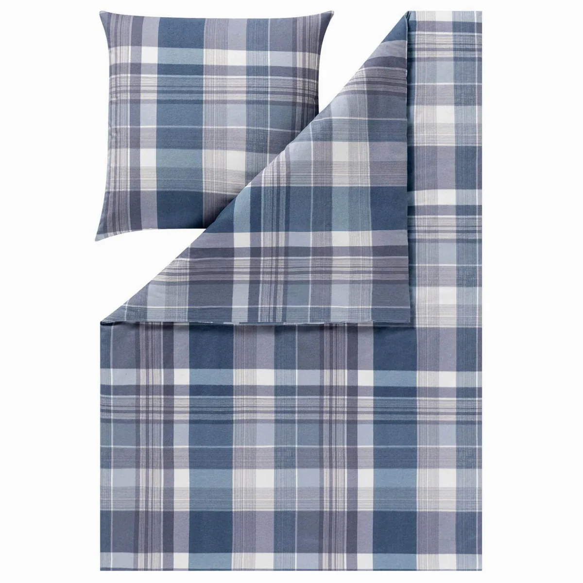 Estella Ambros Bettwäsche, 100% Baumwolle, Karomuster, Navy — 2-teilig, flauschiger Flanell