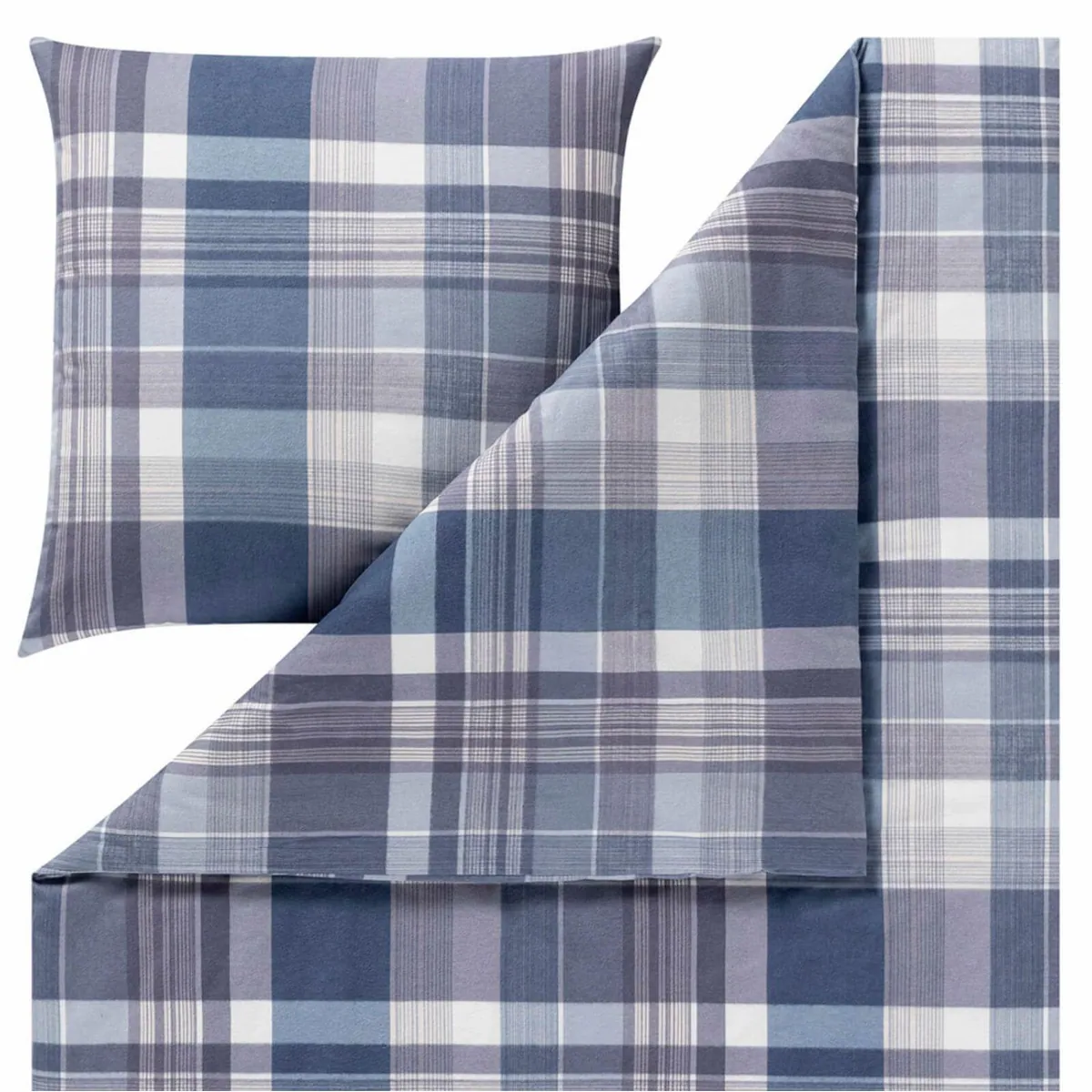 Estella Ambros Bettwäsche, 100% Baumwolle, Karomuster, Navy — 2-teilig, flauschiger Flanell 2
