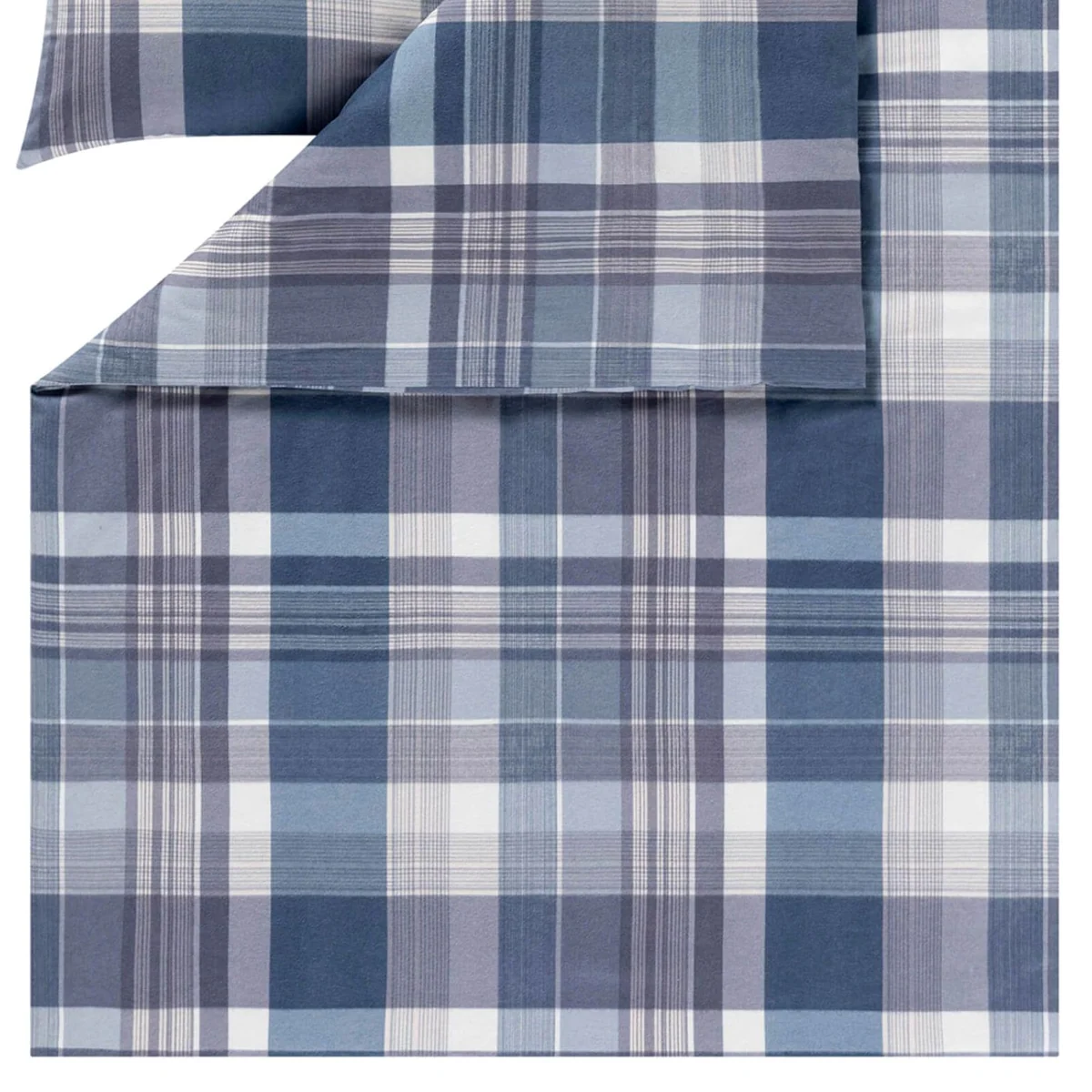 Estella Ambros Bettwäsche, 100% Baumwolle, Karomuster, Navy — 2-teilig, flauschiger Flanell 3