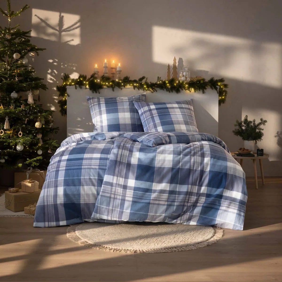 Estella Ambros Bettwäsche, 100% Baumwolle, Karomuster, Navy — 2-teilig, flauschiger Flanell 4