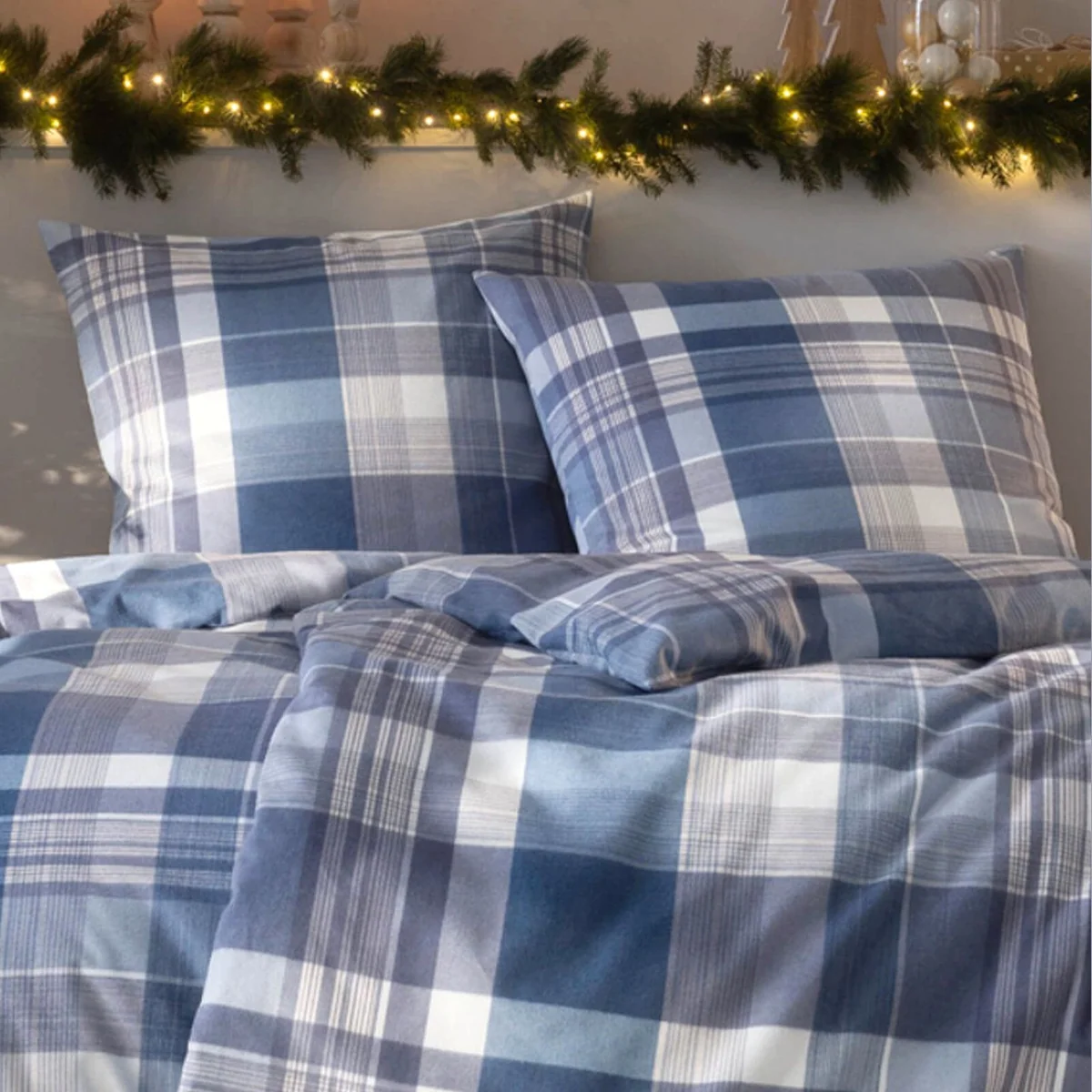 Estella Ambros Bettwäsche, 100% Baumwolle, Karomuster, Navy — 2-teilig, flauschiger Flanell 5
