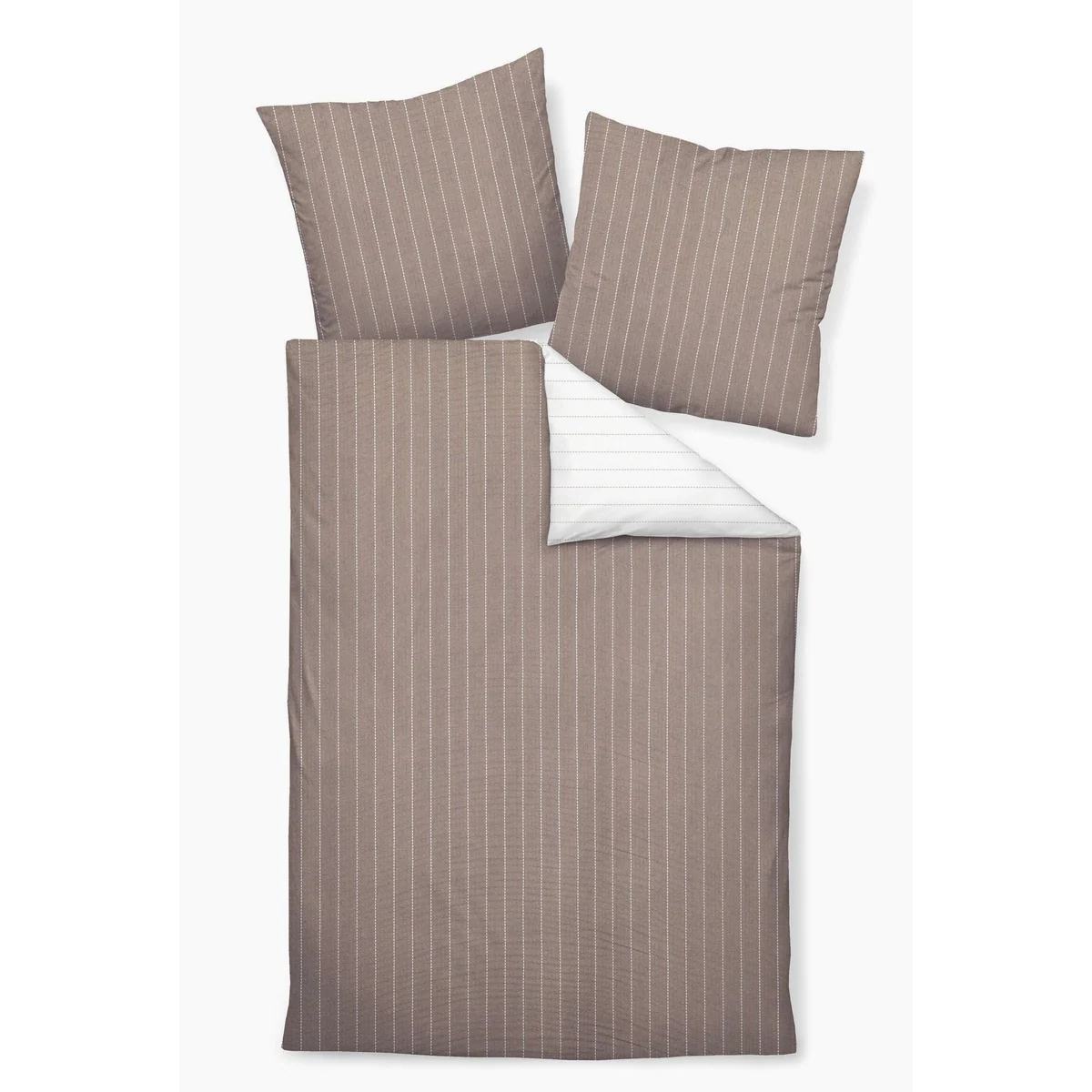 Janine Mako-Soft-Seersucker Bettwäsche, atmungsaktiv, bügelfrei, taupe-weiß — 2-teilig