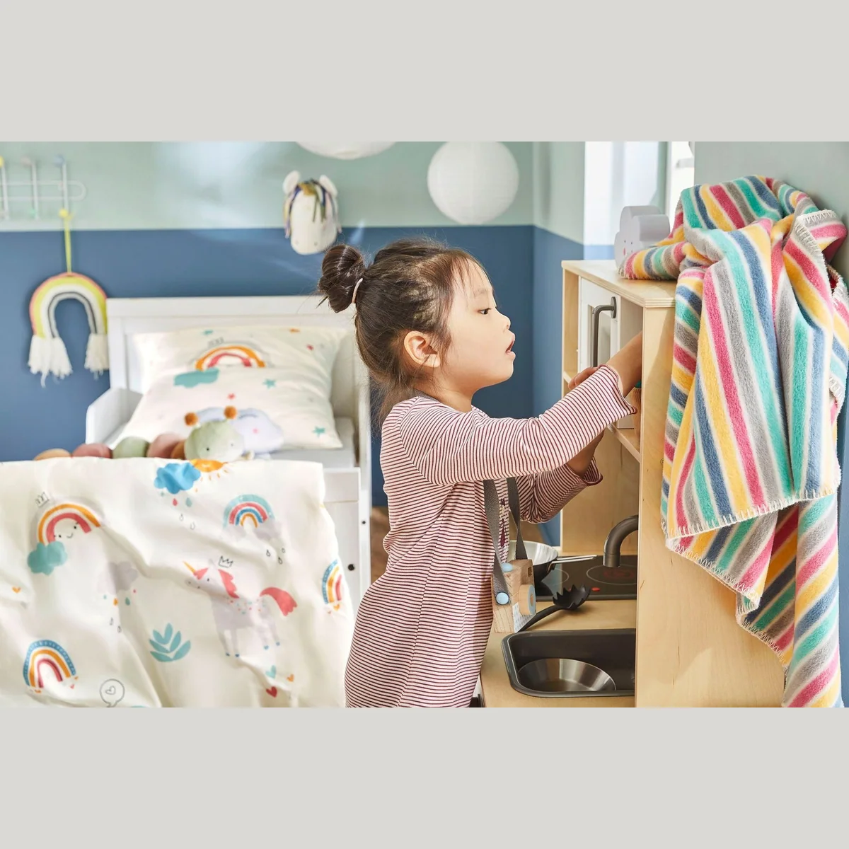 s.Oliver Junior Jacquard Decke, gestreift, farbenfroh, kuschelig 2